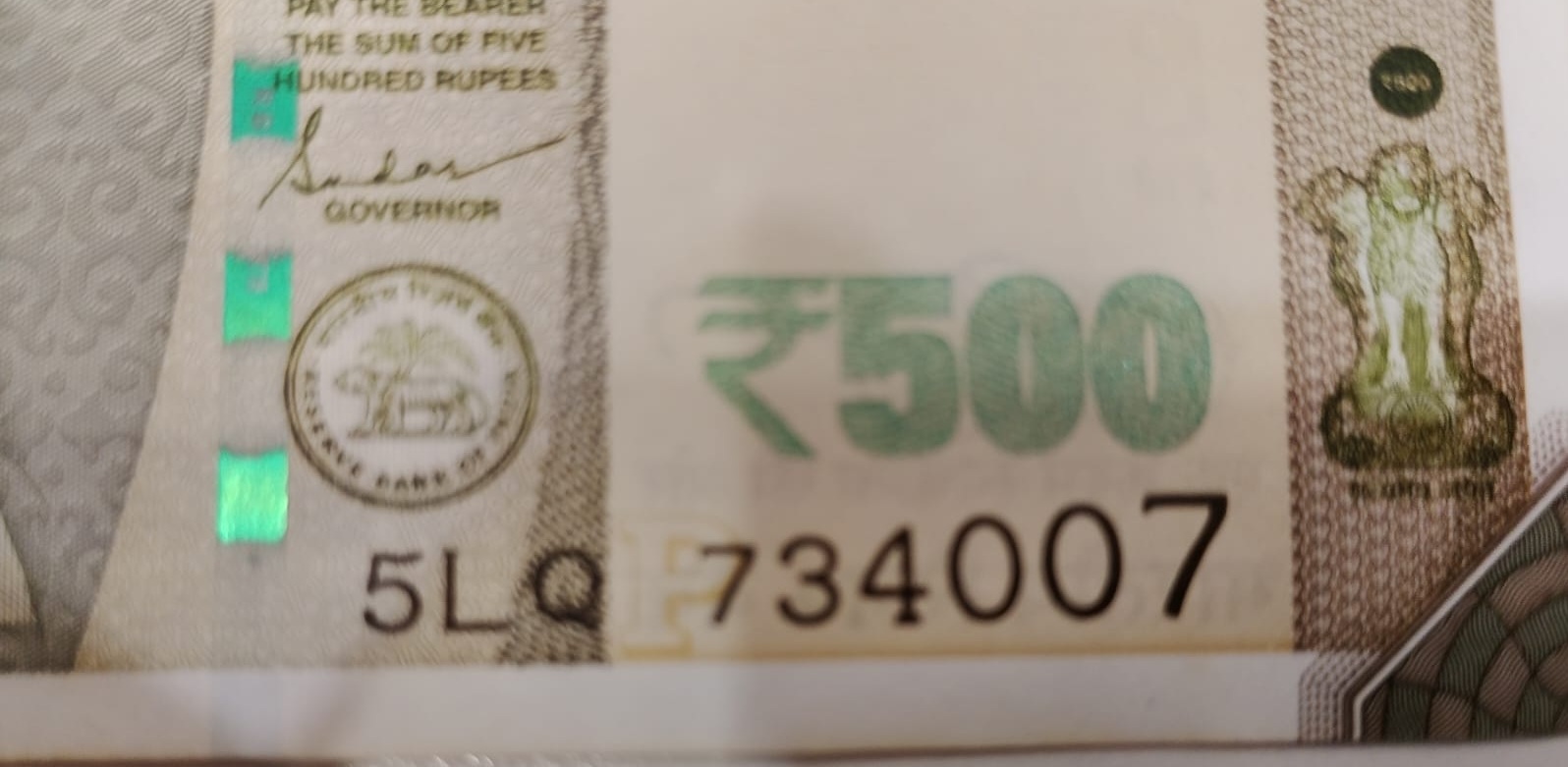 ₹500 Mahatma Gandhi New Series · 5LQ 734007 — Front