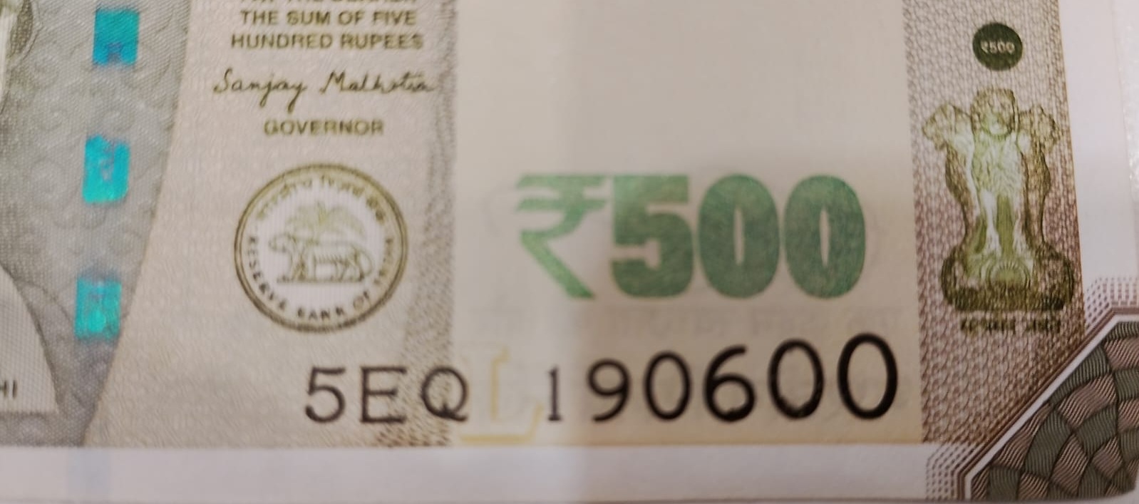 ₹500 Mahatma Gandhi New Series · 5EQ 190600 — Detail