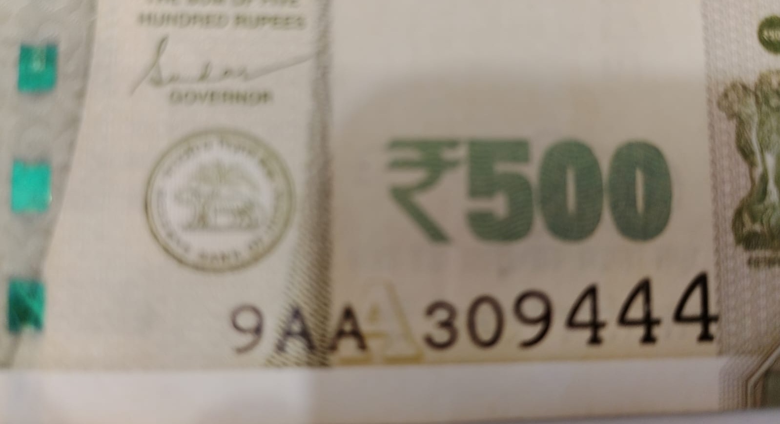 ₹500 Mahatma Gandhi New Series · 9AA 309444 — Detail