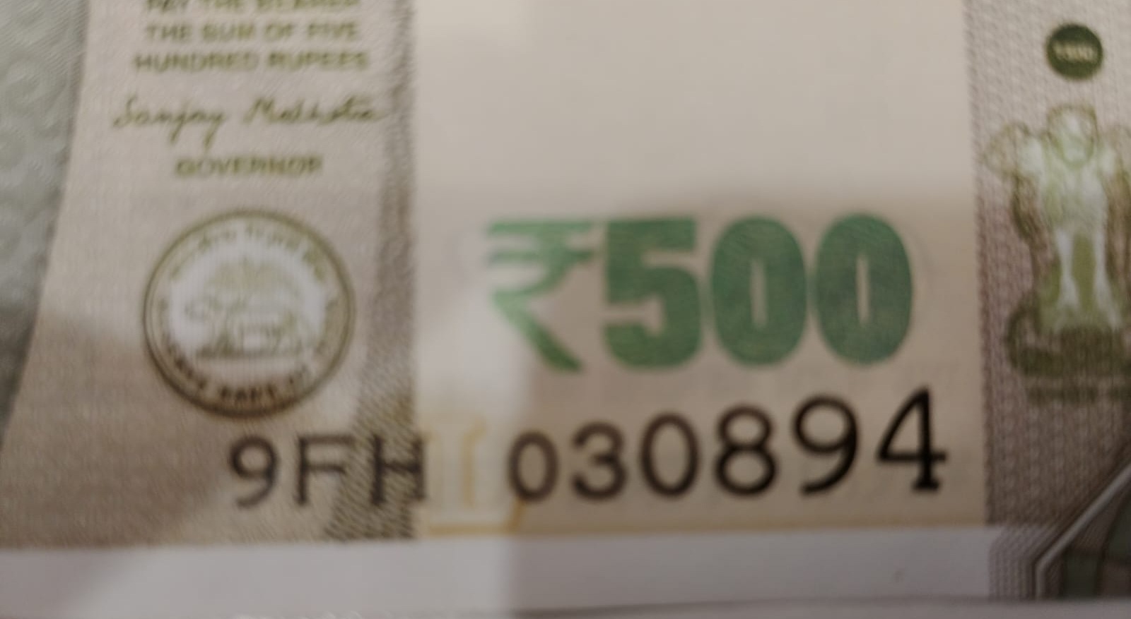 ₹500 Mahatma Gandhi New Series · 9FH 030894 — Detail