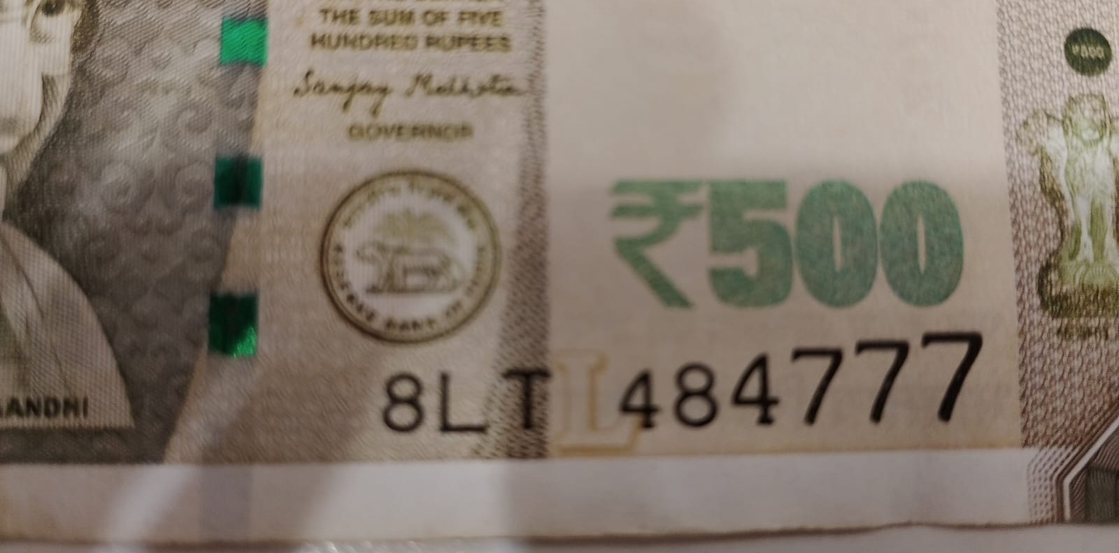 ₹500 Mahatma Gandhi New Series · 8LT 484777 — Detail