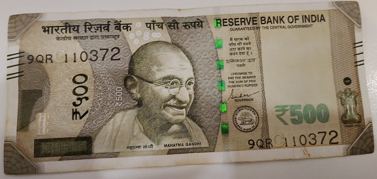 ₹500 Mahatma Gandhi New Series · 9QR 110372