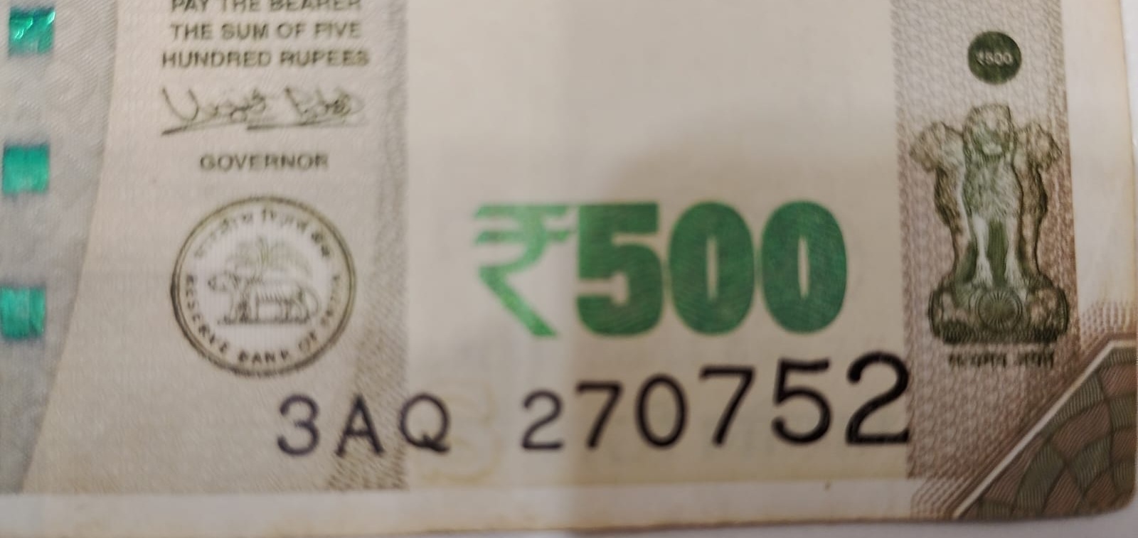 ₹500 Mahatma Gandhi New Series · 3AQ 270752 — Detail